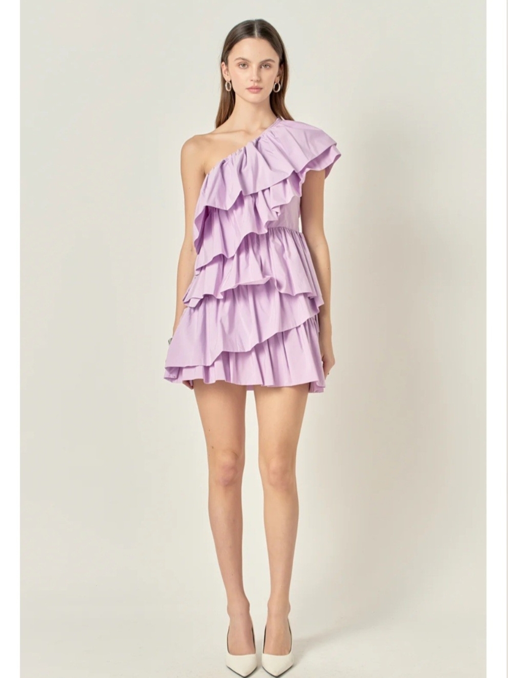 Endless Rose One-Shoulder Ruffle Mini Dress in Lilac
